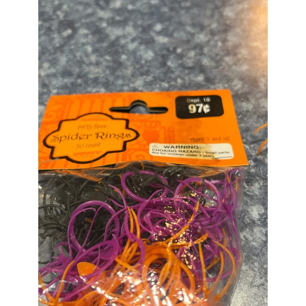 Walmart Halloween Spider Rings Assorted Purple Orange Black Yellow 50 Count